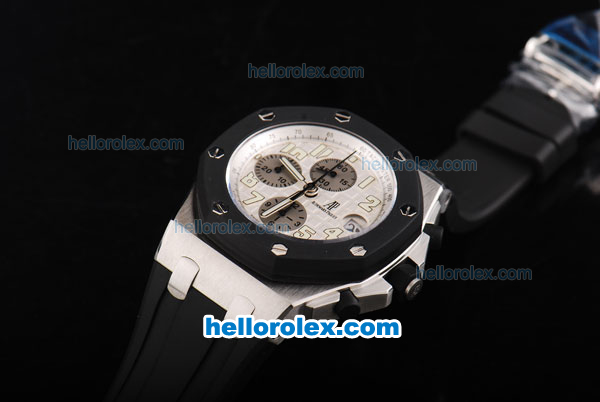Audemars Piguet Royal Oak Offshore Chronograph Swiss Valjoux 7750 Movement White Dial with Numeral Marker and Black Bezel-Black Rubber Strap - Click Image to Close